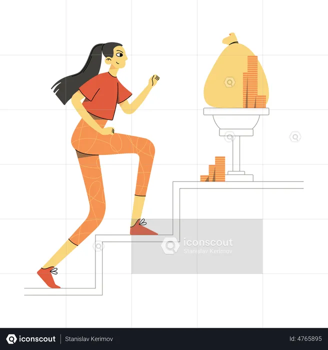 Woman goes to her financial success  Illustration