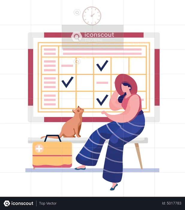Woman going according to schedule for pets  Illustration