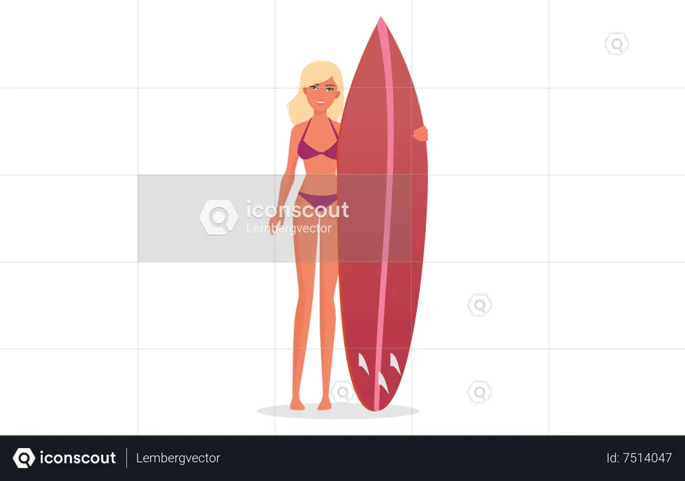 Woman going for surfing  Illustration