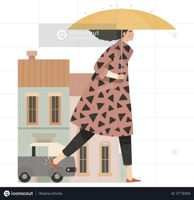Woman going outside in monsoon  Illustration