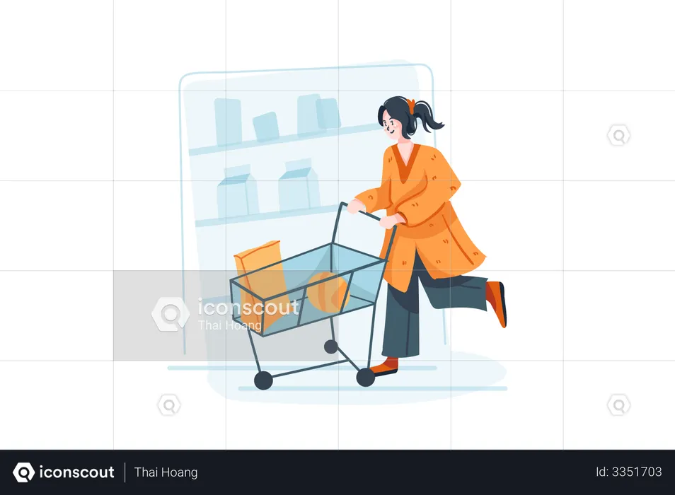 Woman Going Shopping For Grocery Shop  Illustration