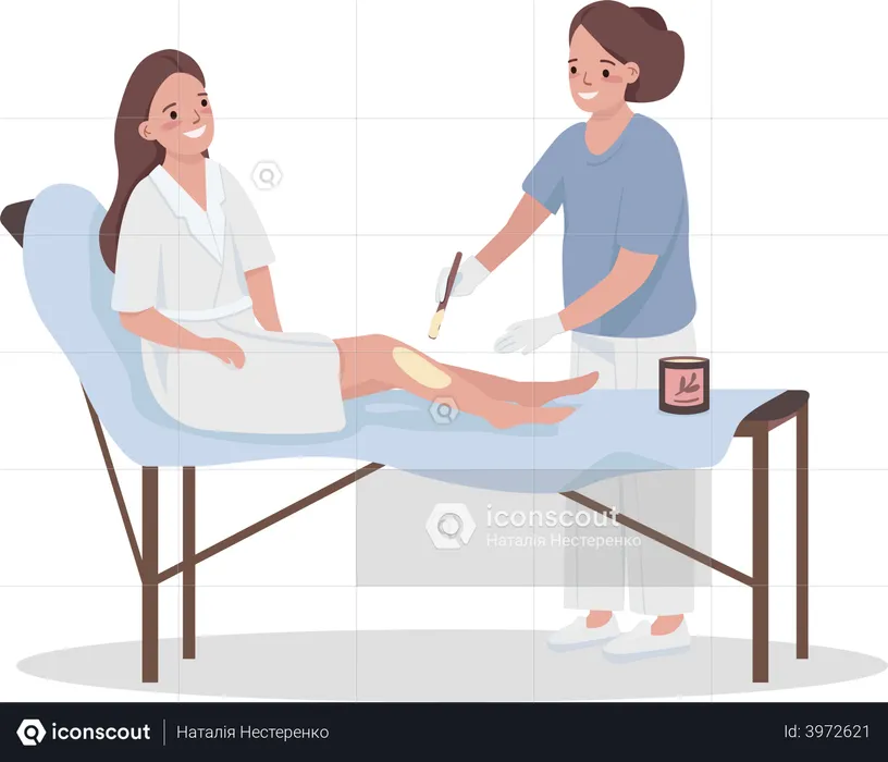 Woman going through Leg waxing procedure  Illustration