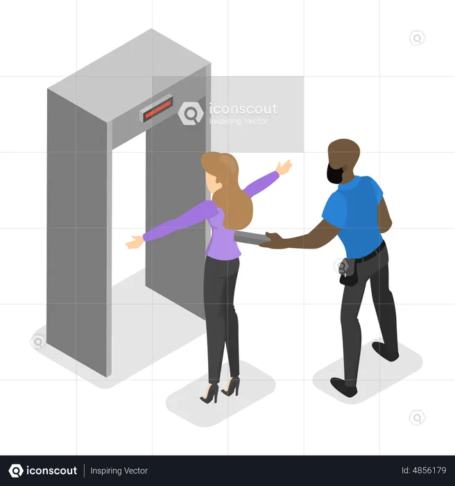 Woman going through the metal scanner at airport  Illustration