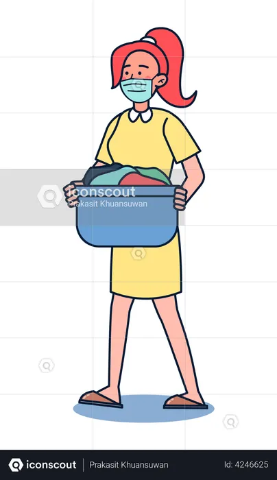 Woman going to do laundry  Illustration