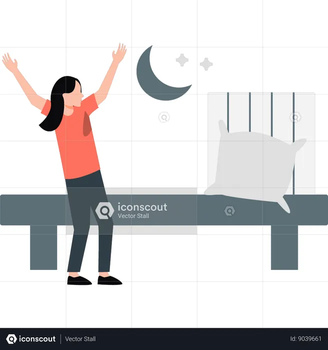 Woman going to sleep on bed  Illustration