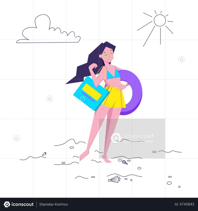 Woman going to the beach  Illustration