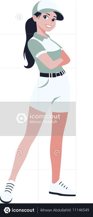 Woman Golfer Golf Player Standing Wearing Hat  Illustration