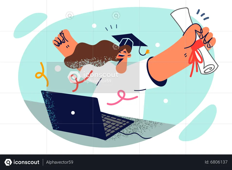 Woman got online degree  Illustration