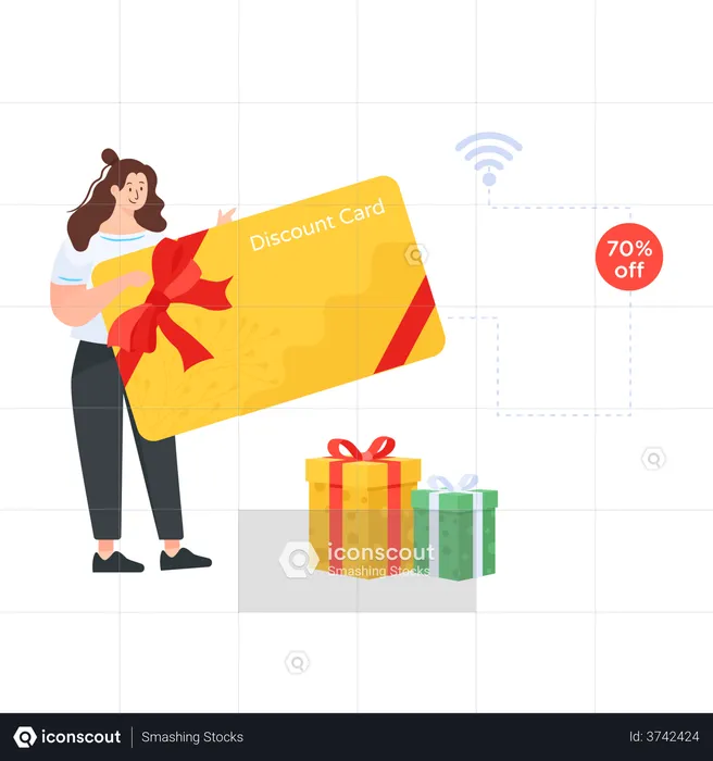 Woman got payment discount coupon  Illustration