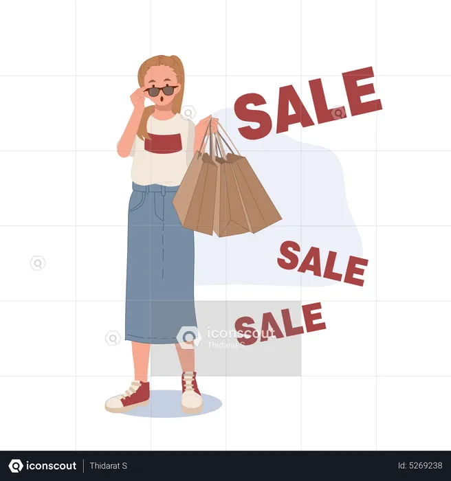 Woman got surprised from shopping sale  Illustration