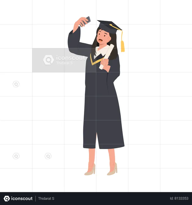 Woman Graduate Taking Selfie  Illustration
