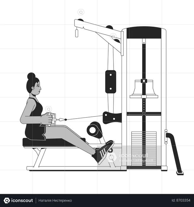 Woman grasping cable attachment on machine  Illustration