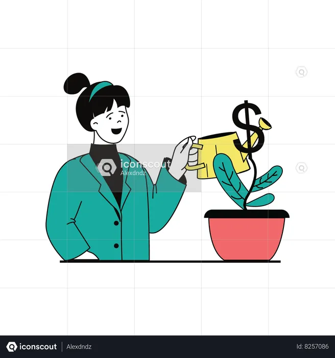 Woman growing business investment  Illustration