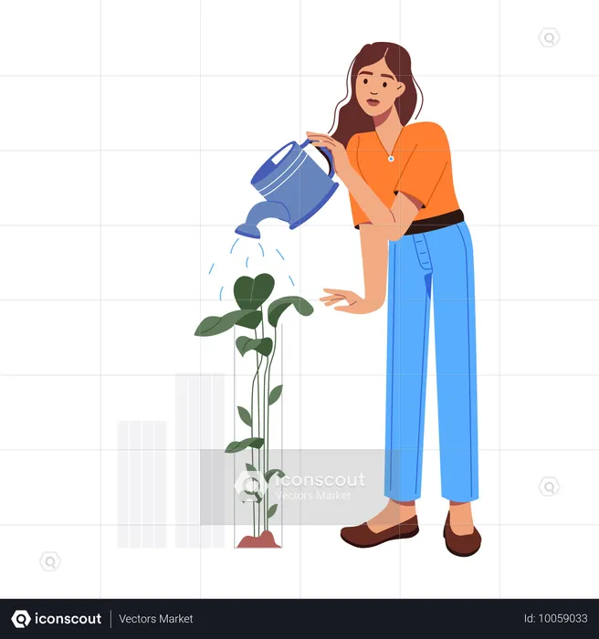 Woman Growing Investment Plant  Illustration