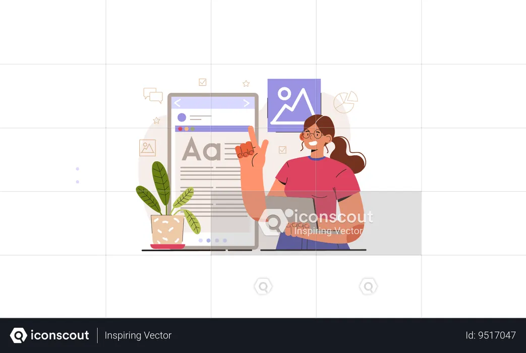 Woman guiding for content creation  Illustration