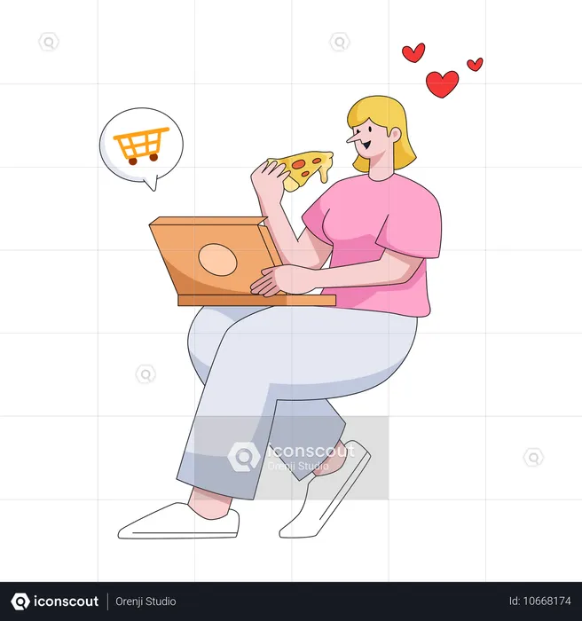 Woman had delicious pizza delivered  Illustration