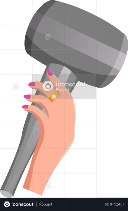 Woman hand holding compact blow dryer  Illustration