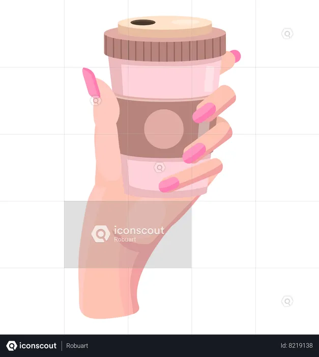 Woman hand holding cup of aromatic hot coffee  Illustration