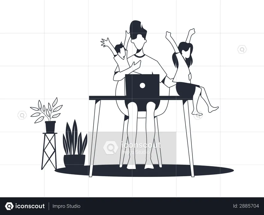Woman handling kids while working from home  Illustration