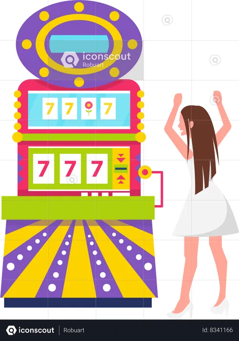 Woman Happy of Jackpot Winning Lady Game Machine  Illustration