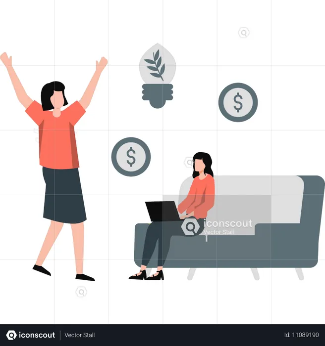 Woman happy to get business profit  Illustration