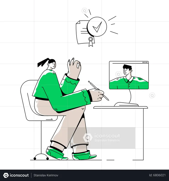 Woman Has A Successful Contract  Illustration
