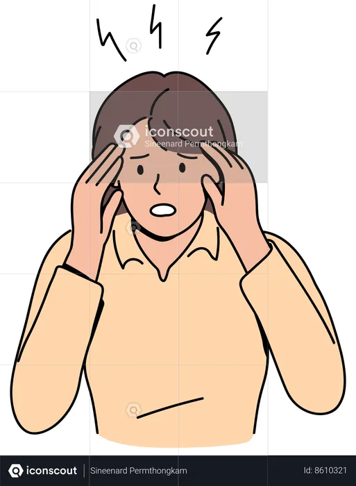 Woman has head pain  Illustration