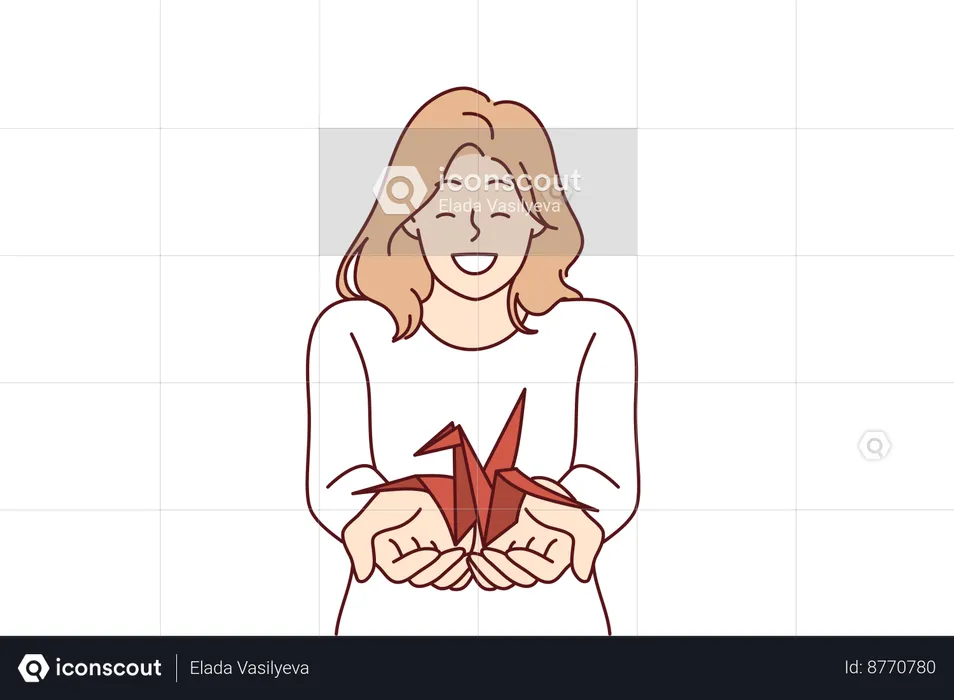Woman have made origami crane  Illustration