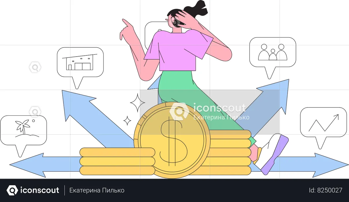 Woman have problem with budget management  Illustration