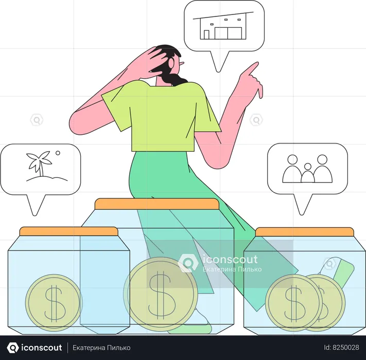 Woman have problem with money savings  Illustration