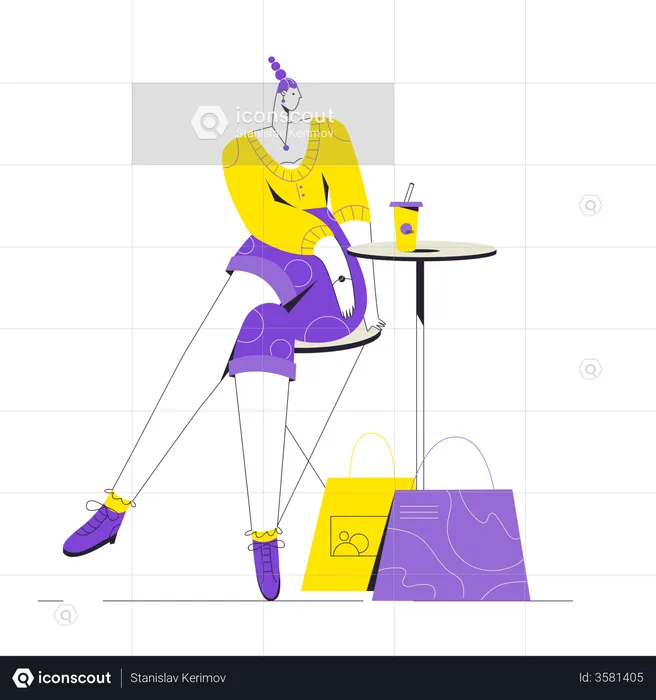 Woman having coffee after shopping  Illustration