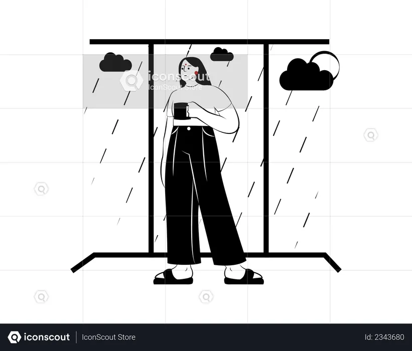 Woman having coffee at home  Illustration