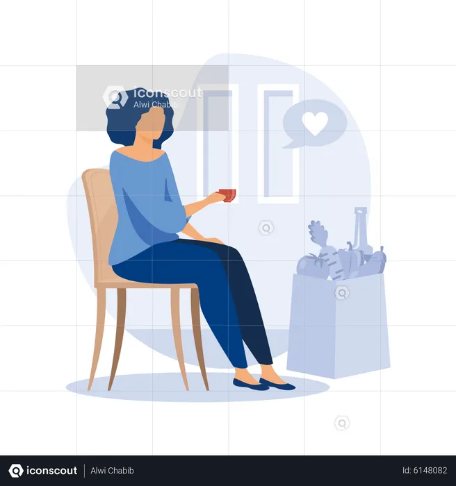 Woman having coffee at home  Illustration