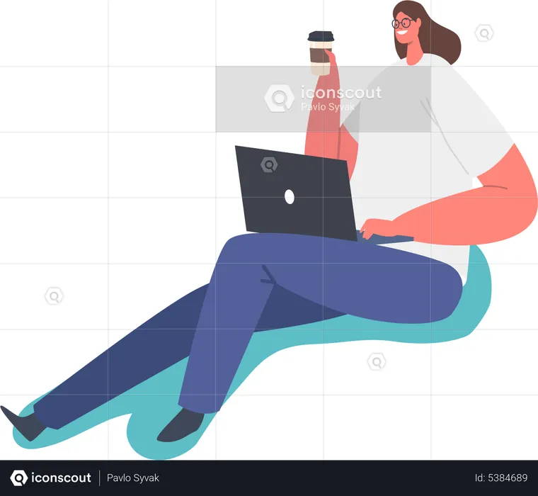 Woman having coffee while working  Illustration