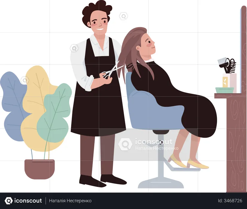 Woman having Haircut  Illustration