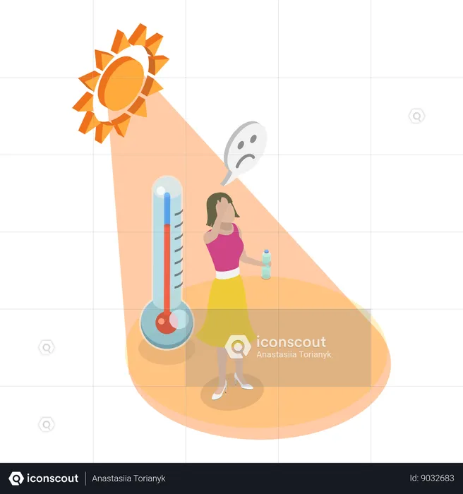 Woman having heatstroke in summer  Illustration