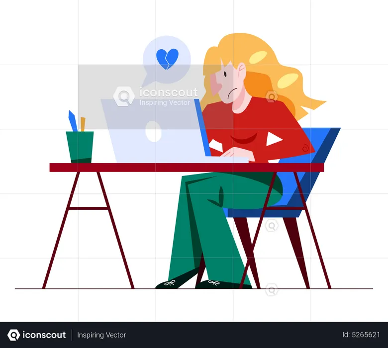 Woman having online relationship breakup  Illustration