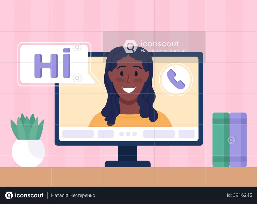 Woman having online video chat  Illustration