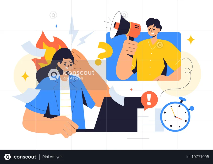 Woman having work load with deadline  Illustration