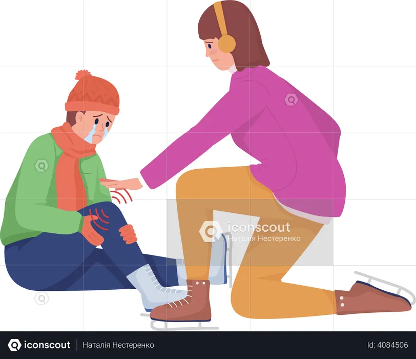 Woman help child with injury  Illustration