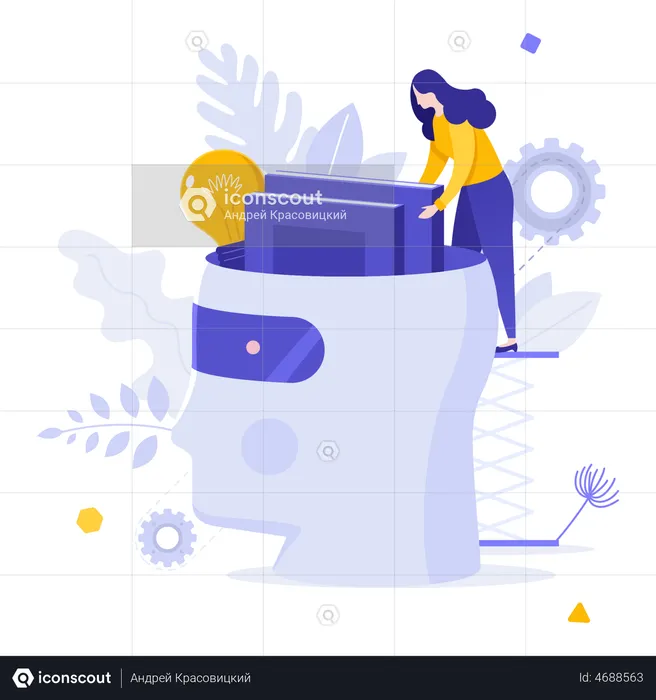 Woman helping in machine learning  Illustration