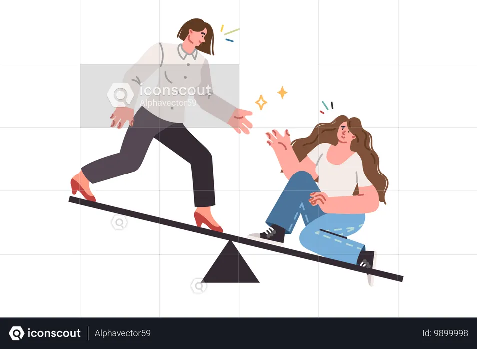 Woman helps friend get up after fall showing empathy and sympathy for colleague in trouble  Illustration