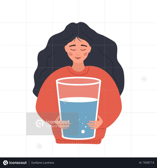 Woman Hold Large Glass Of Clean Water  Illustration