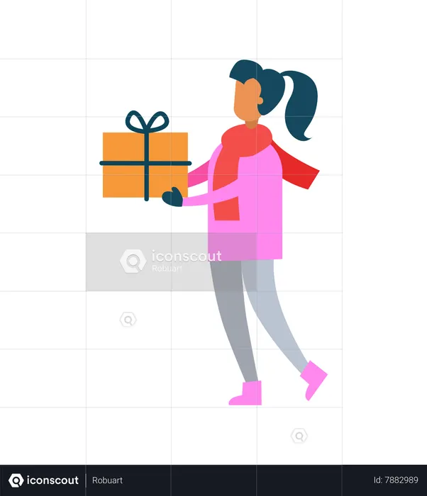 Woman Hold Present Box in Hands  Illustration