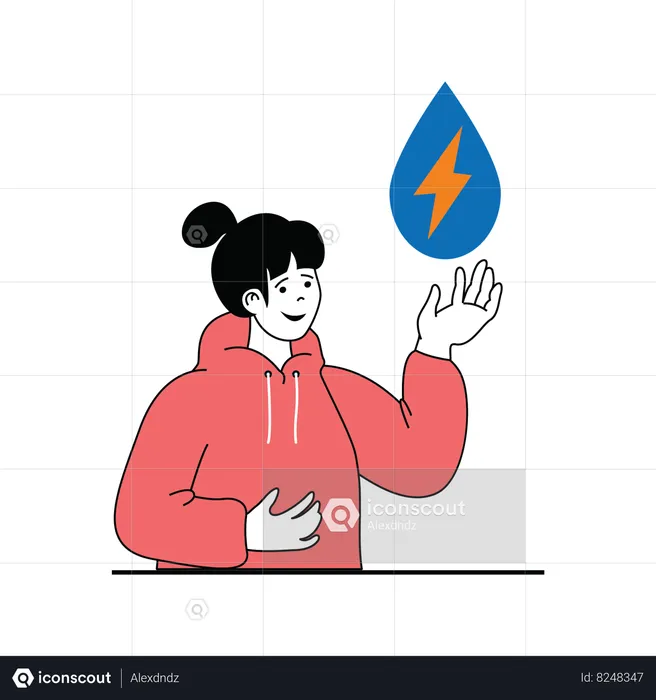 Woman holding a water drop with energy sign in it  Illustration