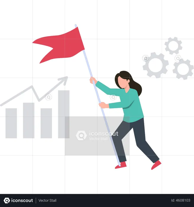 Woman holding achievement flag  Illustration