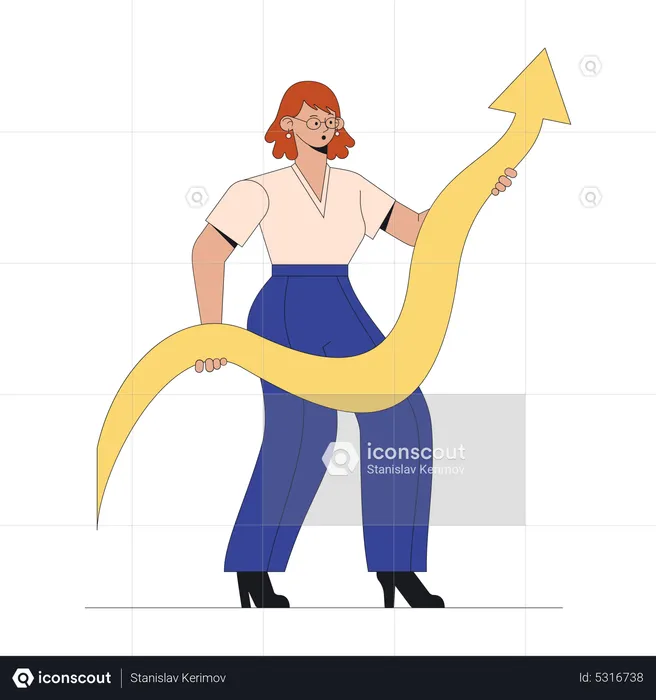 Woman holding asset growth arrow  Illustration