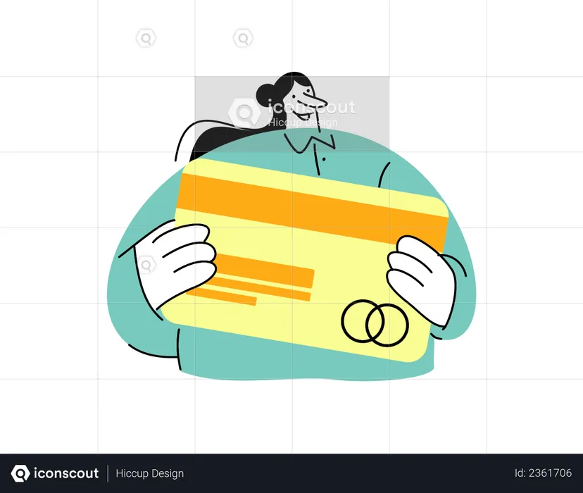 Woman holding bank card  Illustration