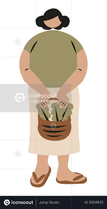 Woman holding basket with vegetables  Illustration