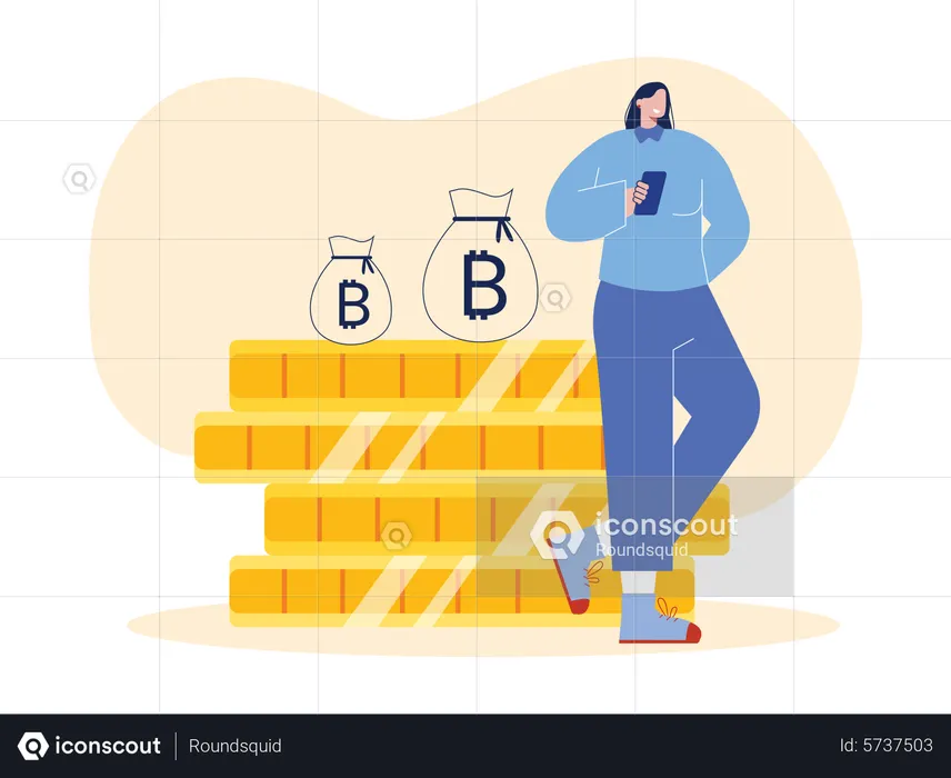 Woman holding bitcoin  Illustration